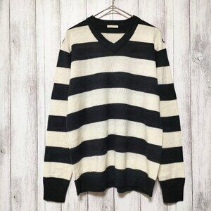 Fashiey Striped Knit Sweater White Black